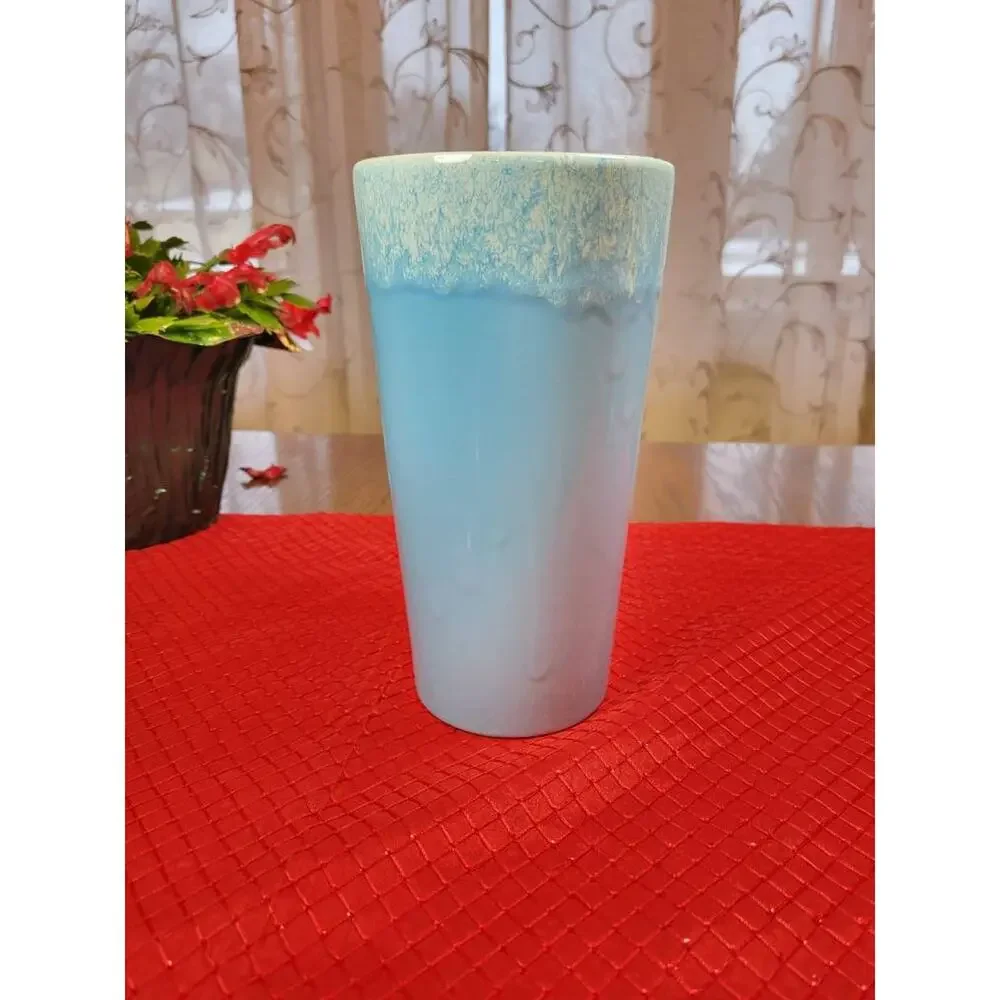 Vintage Hull Pottery Blue White Drip Vase MCM Ceramic Fantasy Line 9